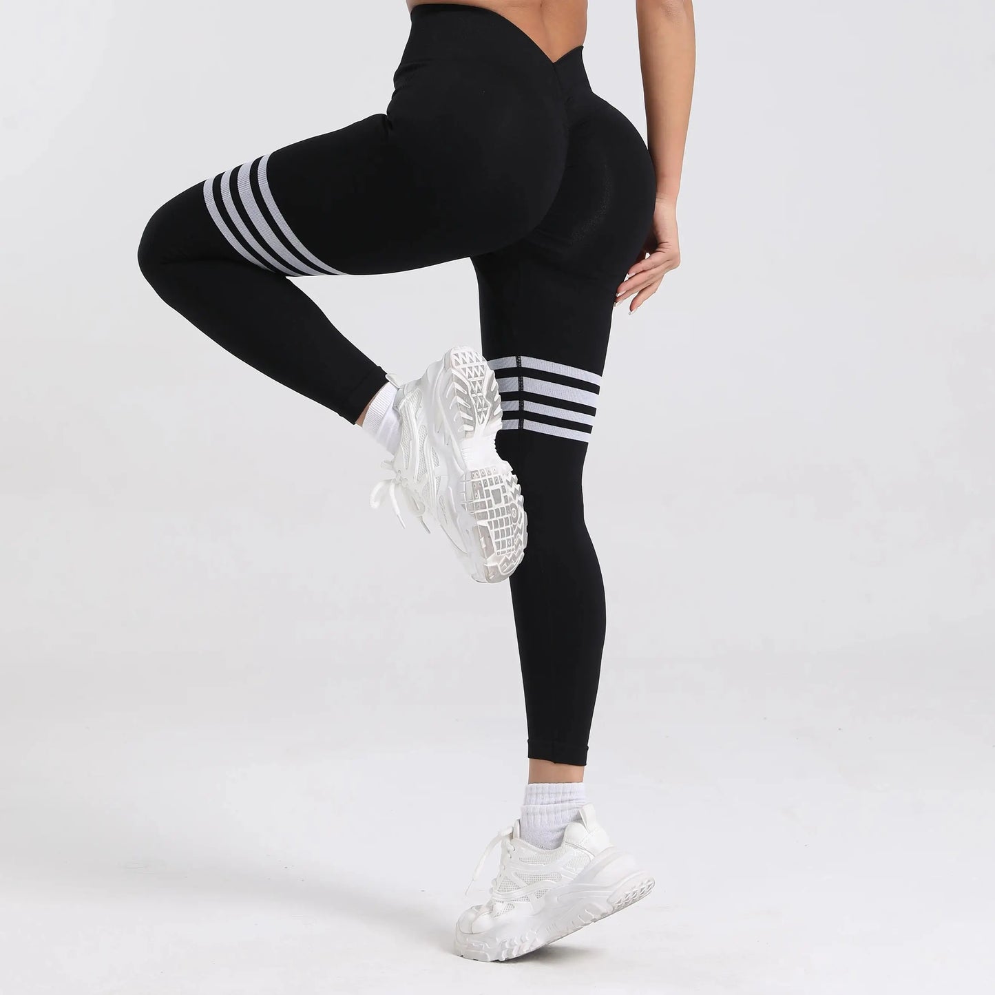 Women V Back Line Leggings Gym Fitness Athletic Workout Elastic Leggins Butt Lifting Yoga Pants Sports Training Tights S-XL